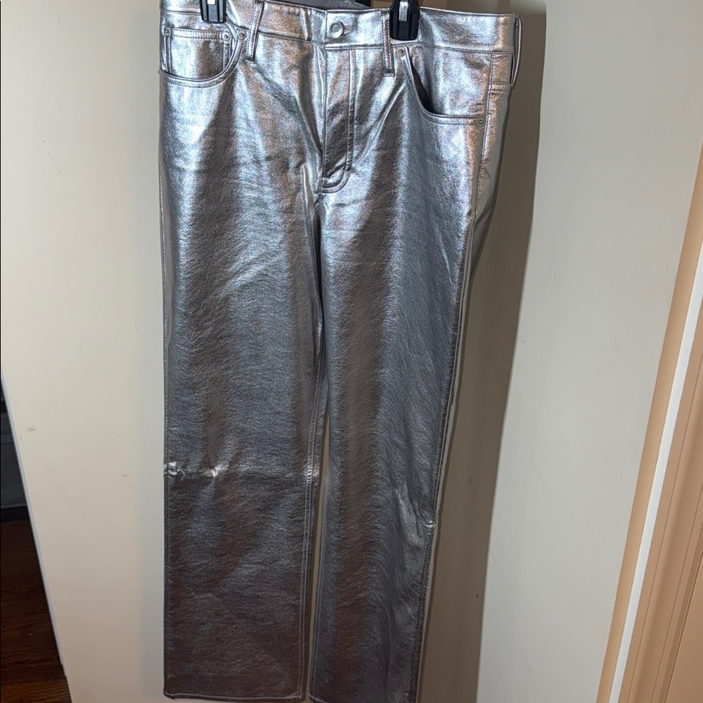 J Crew Silver Metallic Coated Pants NWOT